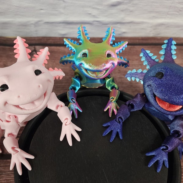 Premium Articulated Axolotl - Big Smile/Regular & 80+ Colors -  3d printed Flexible Sensory Toy