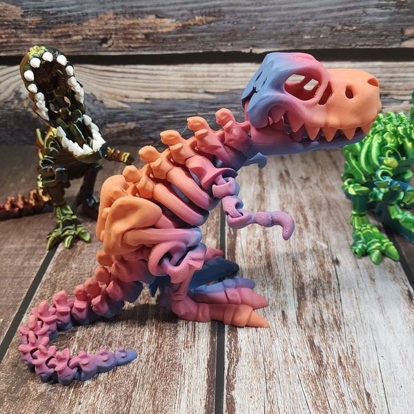 Skeleton T-Rex -  4 sizes & lots of colors - Moving Mouth - Articulated Sensory Toy