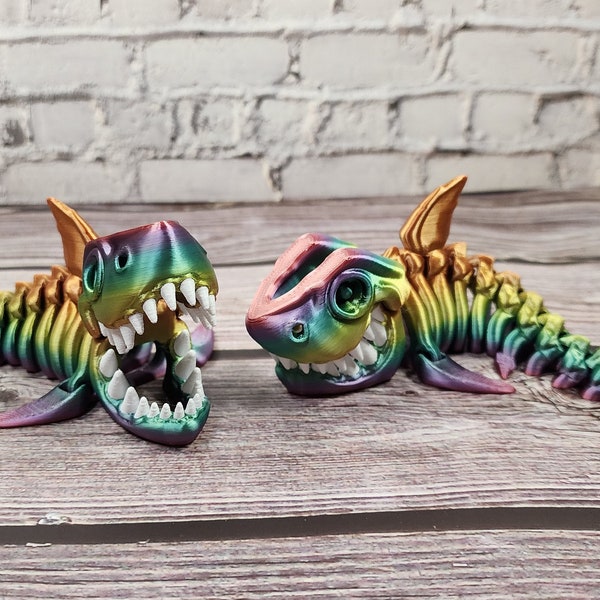 Cute Skeleton Shark -  3 sizes & lots of colors - Articulated Sensory Toy