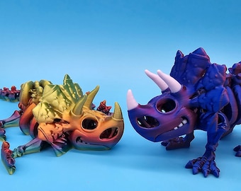 Skeleton Triceratops -  3 sizes & lots of colors - 3d Printed Articulated Sensory Toy - TARIFF FREE