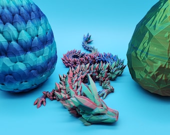 Crystal Dragon and Egg - Egg Optional - Baby/Long Dragons - 80+ Colors - 3d printed Articulated Toy - Combo Options - TARIFF FREE
