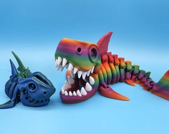Skeleton Shark -  5 sizes & lots of colors - 3D printed Articulated Sensory Toy - TARIFF FREE