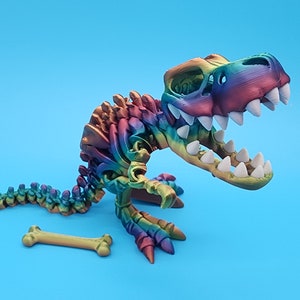 Skeleton T-Rex -  4 sizes & lots of colors - Moving Mouth - Articulated Sensory Toy