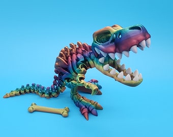 Skeleton T-Rex -  4 sizes & lots of colors - Moving Mouth - Articulated Sensory Toy - TARIFF FREE