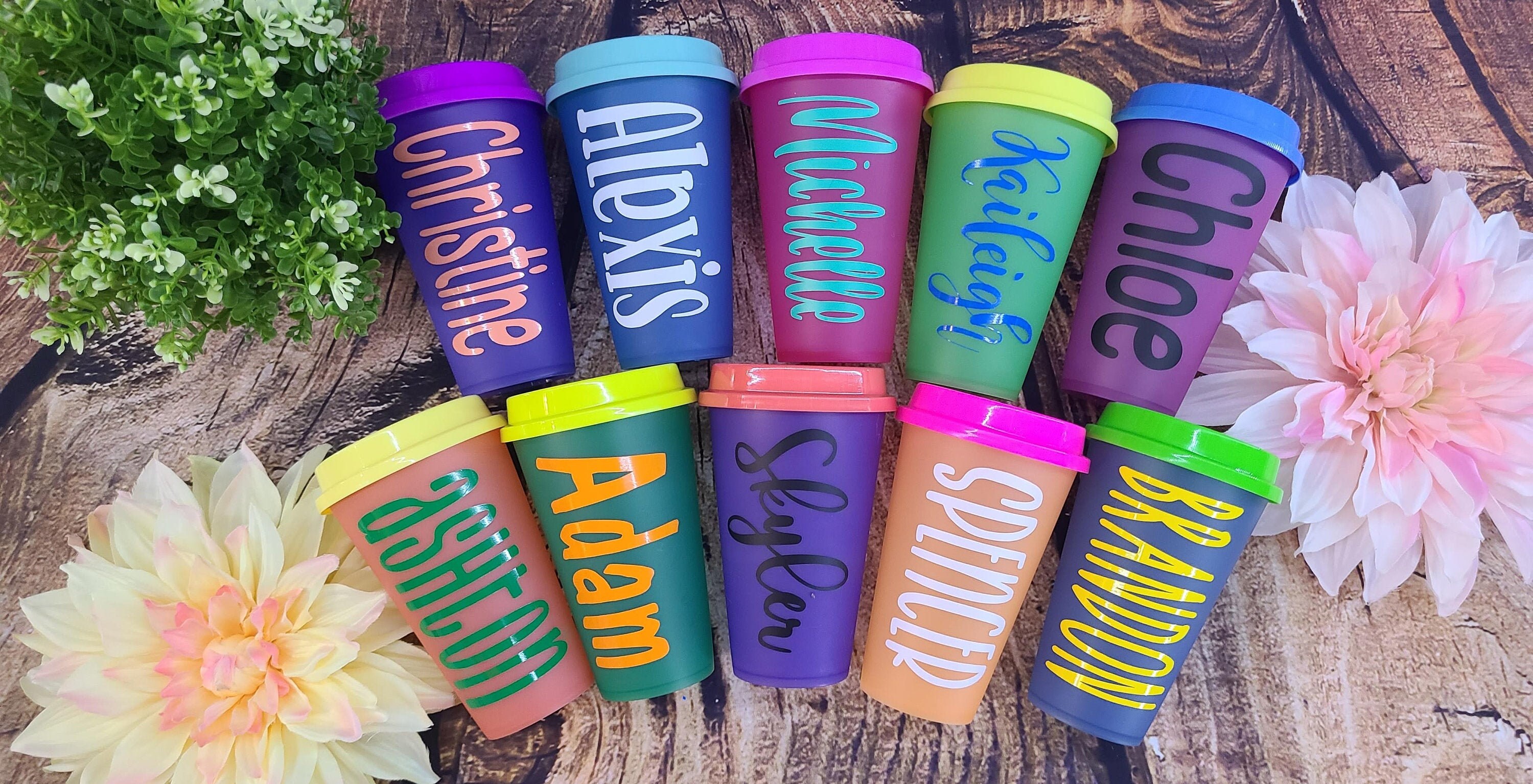 Personalized Warm Color Changing Cups – 16 oz Tumblers – Lid – Reusab…