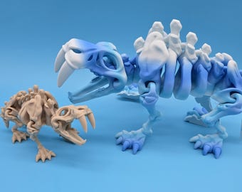 Skeleton Saber tooth Tiger -  4 sizes & lots of colors - Moving Mouth - Articulated Sensory Toy - TARIFF FREE