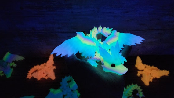 GlowMagic Crystal Wing Baby Dragon -  Glow in the Dark - Optional Colored Eyes - Lots of Beautiful Colors - 3d Printed Fidget - TARIFF FREE