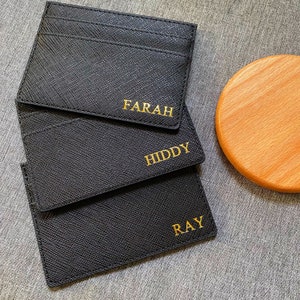 Gepersonaliseerde kaarthouder - gepersonaliseerde hot stamped naam Saffiano Vegan Leather