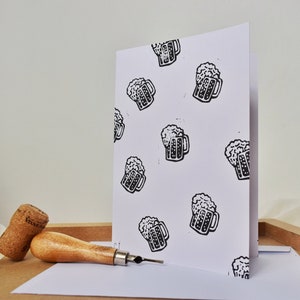 Carte de vœux de bière, carte personnalisée de fête des pères, cadeau unique pour hommes, impression Lino faite à la main