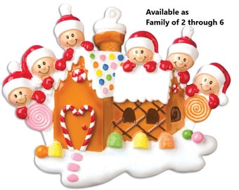 Gingerbread House Family Ornament - Personalize with 2 -6 Names