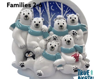 Polar Bear Family with Penguin Buddy ! Personalize with 2- 6 Names !