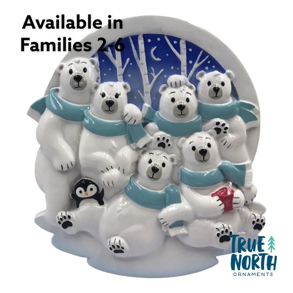 Polar Bear Family with Penguin Buddy ! Personalize with 2- 6 Names !