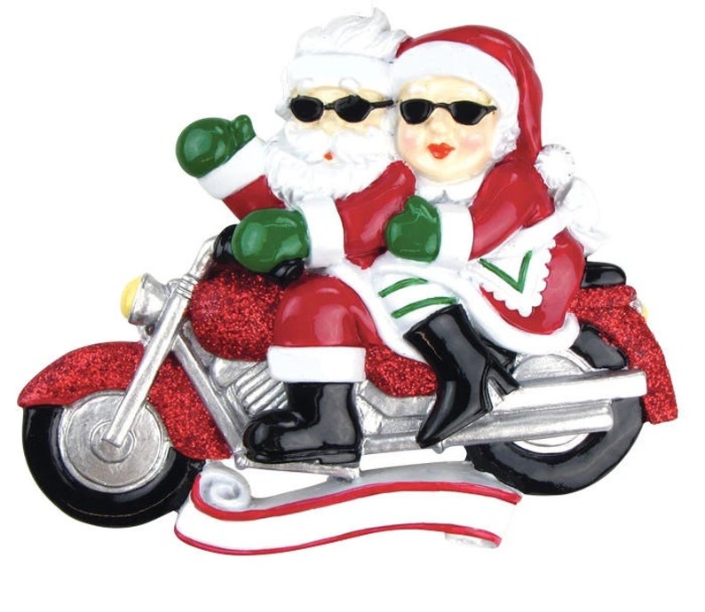 Santa and Mrs. Claus on Motorcycle Personalize with 2 Names image 0