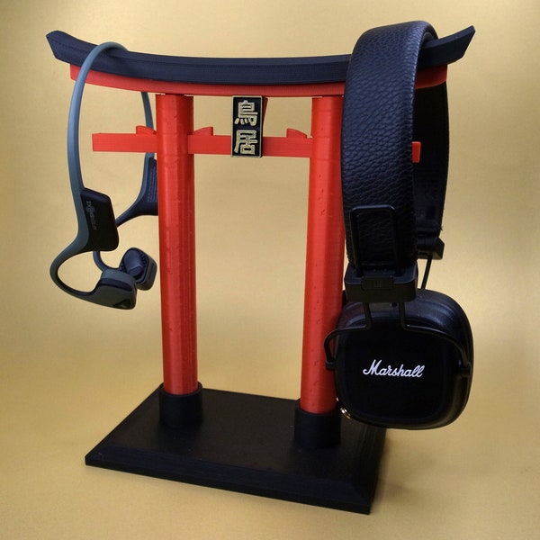 Support pour casque Torii Gate japonais | Support de casque imprimé et assemblé en 3D pour un accessoire de bureau technique esthétique, décoration de salle de jeux, gadget sympa