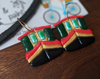 Canal boat earrings, canal art earrings, clay boat earrings