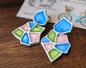 Stained glass earrings, asymmetrical earrings, geometric earrings, colourful earrings, spring gift