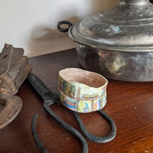 Clay bangle bracelet featuring a hand painted bookcase scene, wearable whimsical clay art image 10