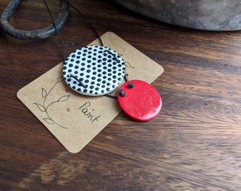 Polka dot necklace black, white & red, spotty clay necklace