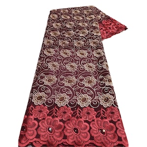 High-Quality Nigerian Cotton Lace Fabric with Embroidery & Stones - 5 Yards for Women’s Party Dress Sewing