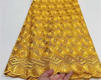 High-End African Cotton Voile Lace with Heavy Beaded Embroidery - 5 Yard Roll for Weddings & Parties in Dubai Style