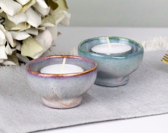 Handmade tealight holder - stylish ceramic housewarming gift | Unique tea light candle holder handmade in the UK | Available in four glazes