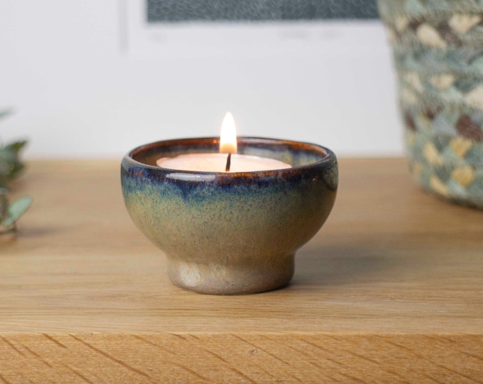 Handmade ceramic tea light candle holder available in 11 glazes - stylish housewarming gift,  Nature-inspired hand crafted tealight holder