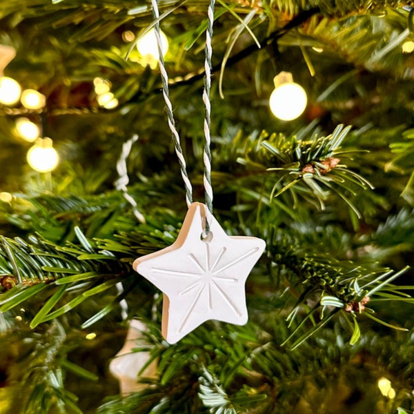 Handmade Porcelain Christmas Star Decorations | Contemporary White Star Tree Decoration | Rustic Handmade Clay Star Christmas Decorations