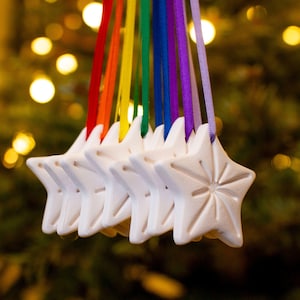 Christmas Tree Decoration, Handmade Porcelain Star Ornament, Rainbow Coloured Christmas Decorations