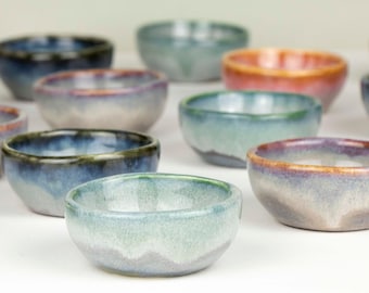 Sauce Dish • Handmade Ceramic Condiment Dish • Small Pottery Bowl in Four Glazes • Great for Dipping Sauces, Herbs & Spices or Trinkets
