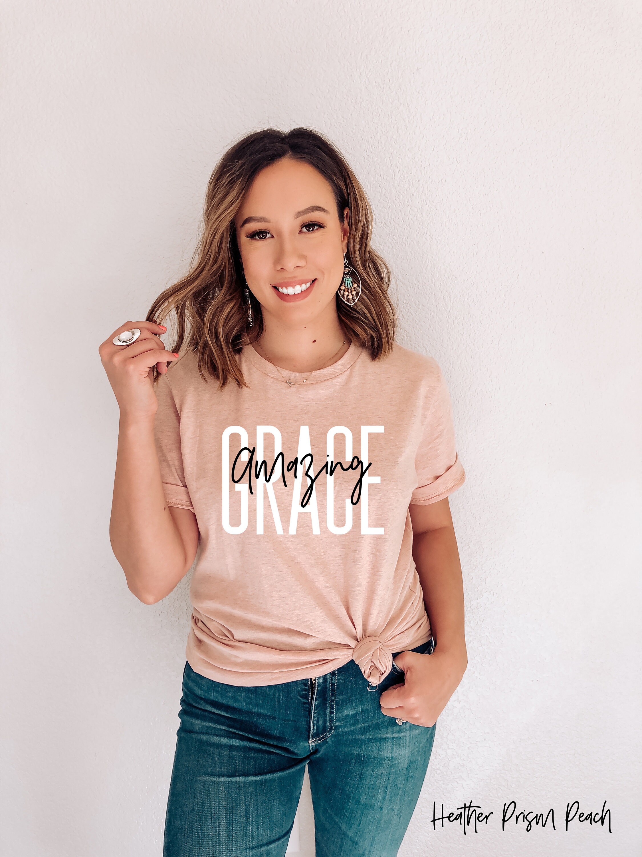 超希少鬼フェードキリストバックプリントAmazing Grace Tシャツ Amazing Grace T-shirt, Christian Shirt for Women, Bible Club
