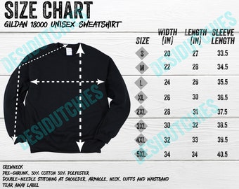 Gildan 18000 Size Chart, Gildan Size Chart, Gildan Sweatshirt, Gildan Sweater, Instant Download Size Guide for POD Printful Printify