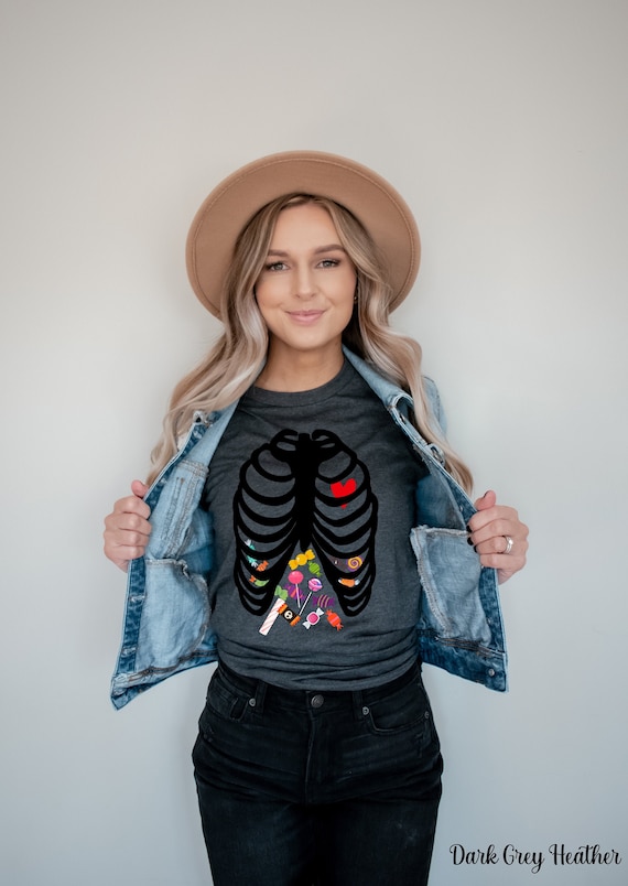 Halloween Candy shirt, Skull Rib Candy Shirt, Plus size Halloween, Candy Skeleton Rib Cage Halloween Costumes T Shirt Halloween Costume