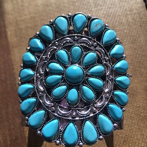 Metal Hammered Cuff with Turquoise Stone Accents