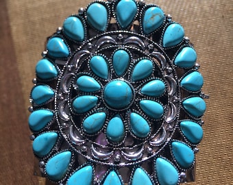 Metal Hammered Cuff with Turquoise Stone Accents