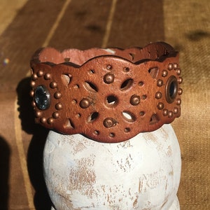 Scalloped Leather Cuff with Rhinestone Accent