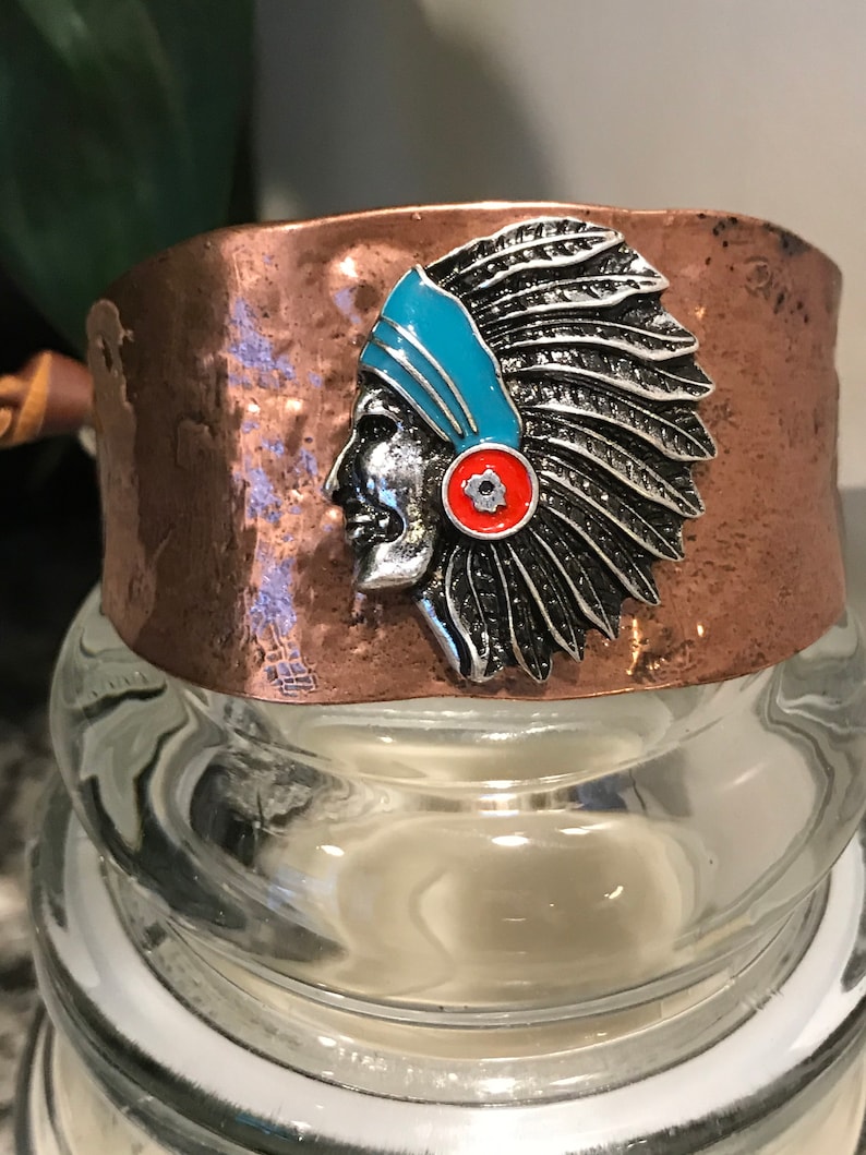 Copper Indian Head Bracelet With Beads Etsy
