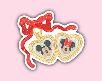 Mickey Mouse Heart Locket Sticker, Mickey and Minnie Mouse Heart Locket Sticker, Disney Stickers