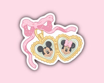 Mickey Mouse Heart Locket Sticker, Mickey and Minnie Mouse Heart Locket Sticker, Disney Stickers
