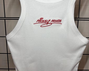 Mickey Mouse Cropped Tank Top I Mickey Mouse Autograph Tank Top I Embroidered Disney Shirt I Disney Cropped Tank I Mickey Tank Top