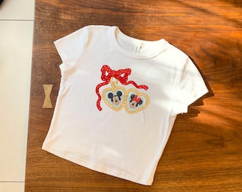 Mickey and Minnie Mouse Locket Baby Tee, Minnie and Mickey Baby Tee, Disney Coquette Locket Baby Tee
