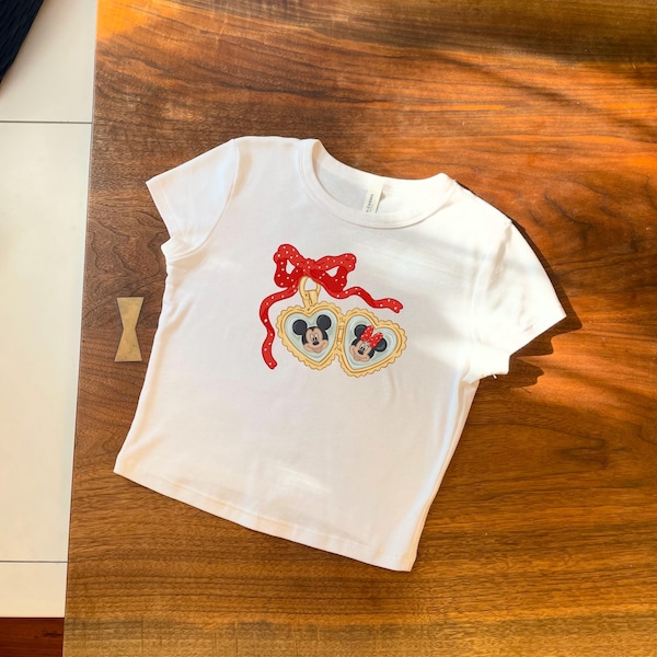 Mickey and Minnie Mouse Locket Baby Tee, Minnie and Mickey Baby Tee, Disney Coquette Locket Baby Tee