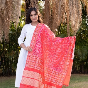 Patola Dupatta With Resham Work And Beautiful Tassels, Women Silk Blend Chunnari