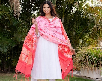 Dupatta tradicional de seda patola [rosa y rojo]