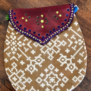 Crossbody Silk Bag Pouch For Mobile,  Small Accessories, Ajarakh Sling Mobile Bag With Leather Flap, Small Pouch