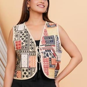 Kutch Embroidered Jacket, Mirror Work Party Shrug, Sleeveless Embroidered Unisex Coat, Boho Summer Top, Women’s Festival Layering Piece