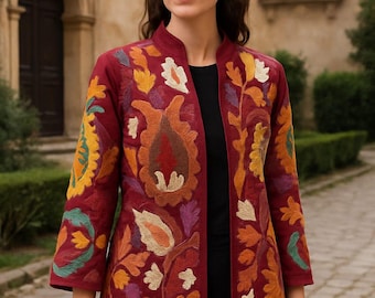 Abrigo largo bordado para mujer, chaqueta bohemia de festival, prenda étnica india, abrigo llamativo para garba dandiya.