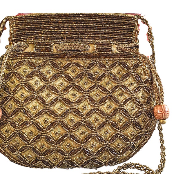 Handmade Indian Potli Bag, Beaded Drawstring Shoulder Purse, Small Batwa Bags For Weddings, Parties, Brides