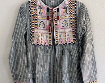 Chaqueta bohemia bordada para mujer, estilo banjara, tradicional kutch koti, étnica india, de vestir, de algodón y manga larga.