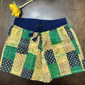 Unisex Patchwork Shorts With Pocket, Bohemian Summer Shorts, Colorful Beach Wear Shorts, Soft Night Wear Shorts, Design 5