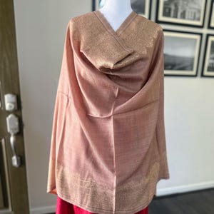 Soft Pashmina Wool Brown Scarf For Women and Men With Gold Zari Border, Finest Quality Kashmiri Shawl